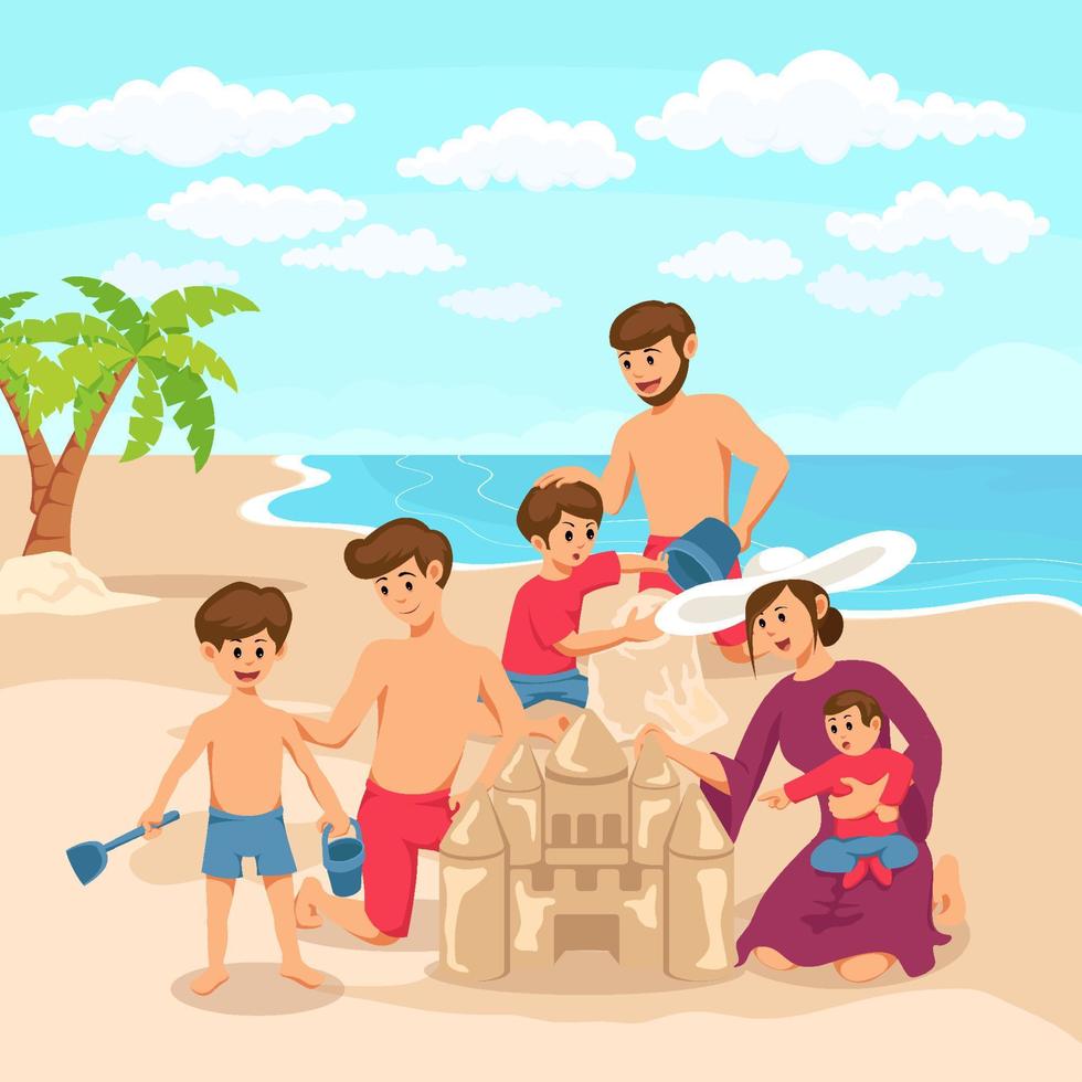 vacaciones en familia en la playa vector