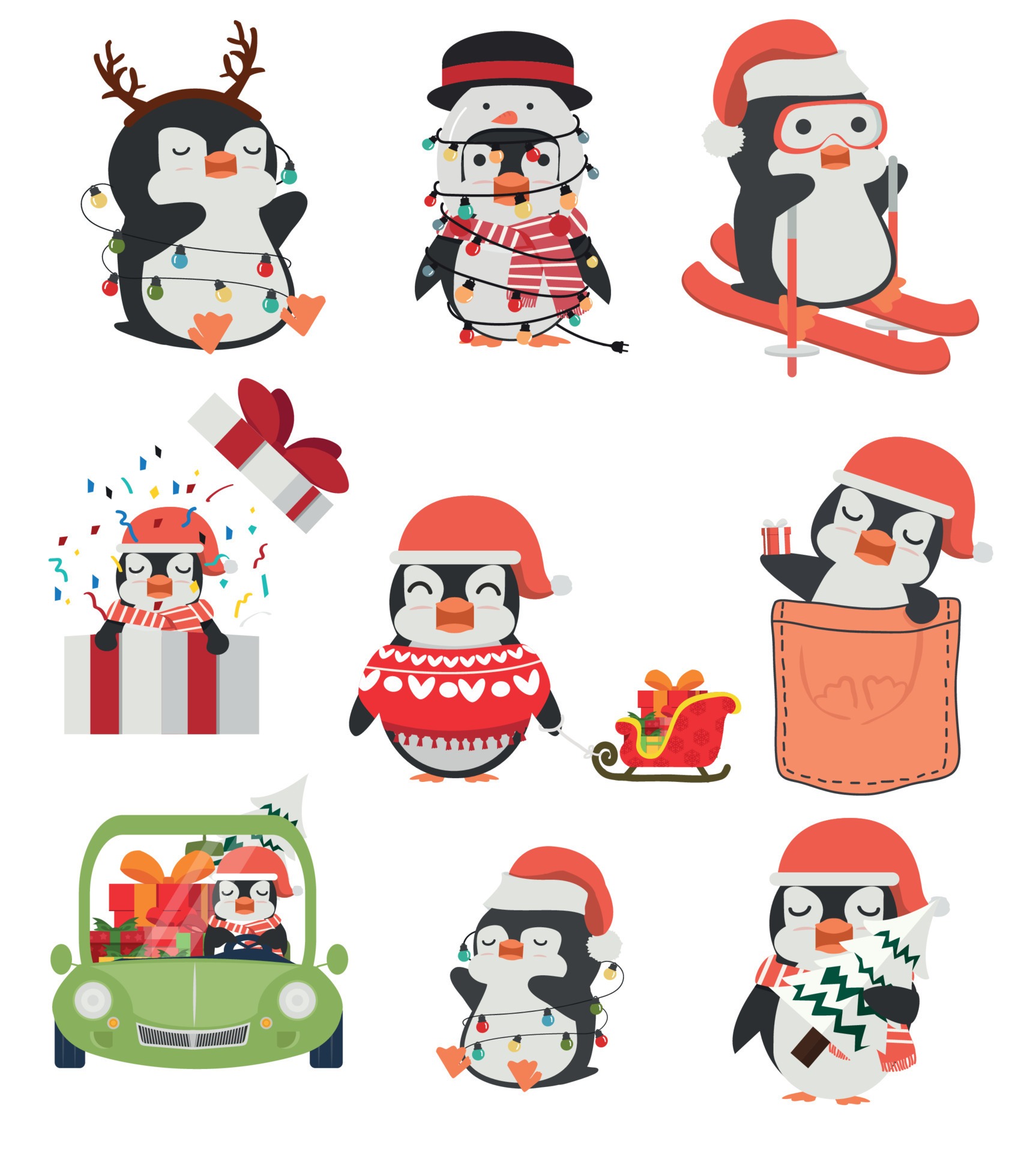 Cute penguins cartoon Characters Winter Christmas set 8259033 Vector Art at Vecteezy Cute penguins cartoon Characters Winter Christmas set 8259033 Vector Art at Vecteezy