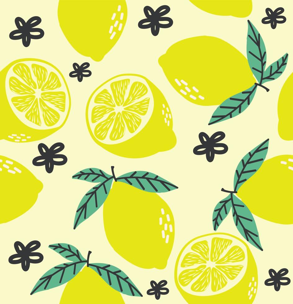 Yellow Lemon and lemon slice citrus seamless pattern vector