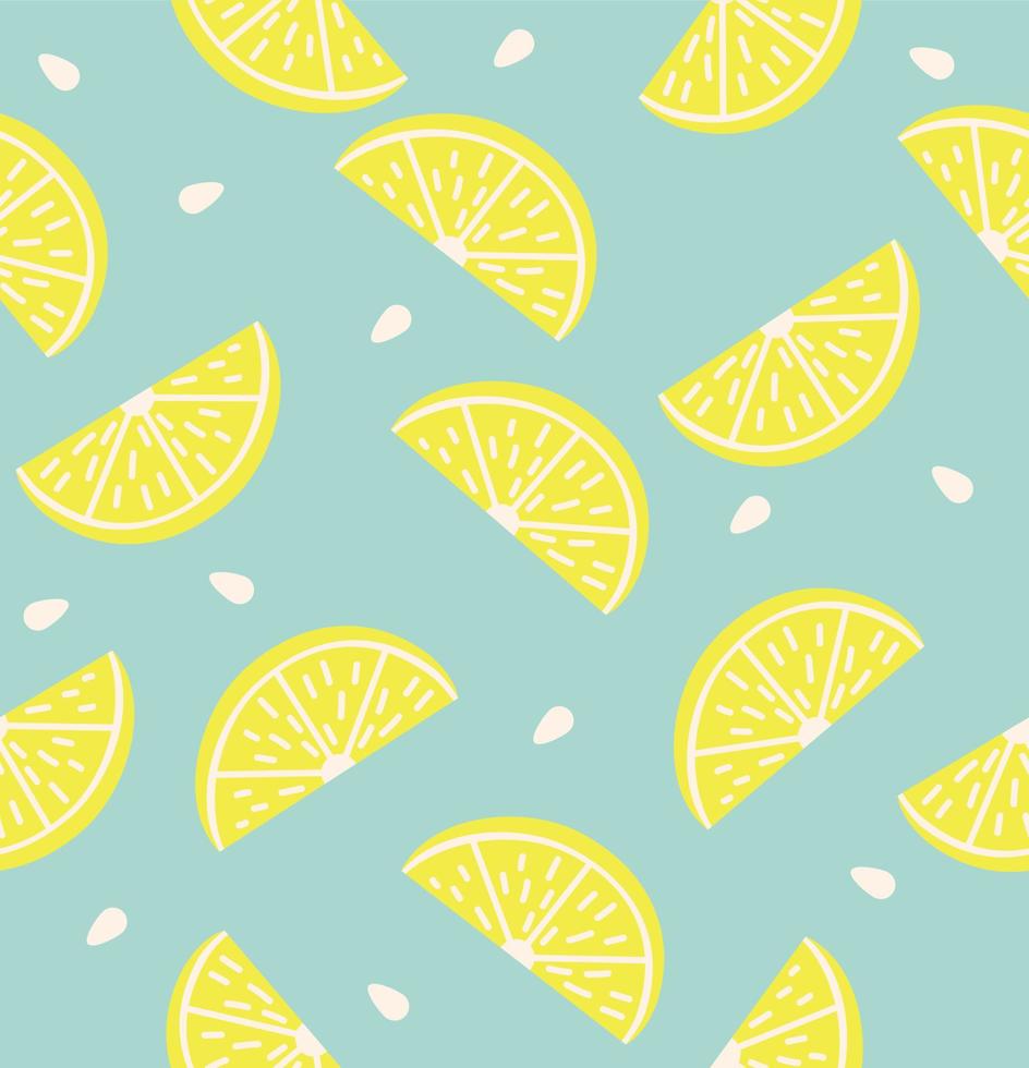 lemon slice citrus blue background seamless pattern vector