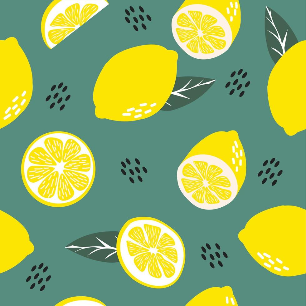 Green and Yellow lemons seamless pattern vector