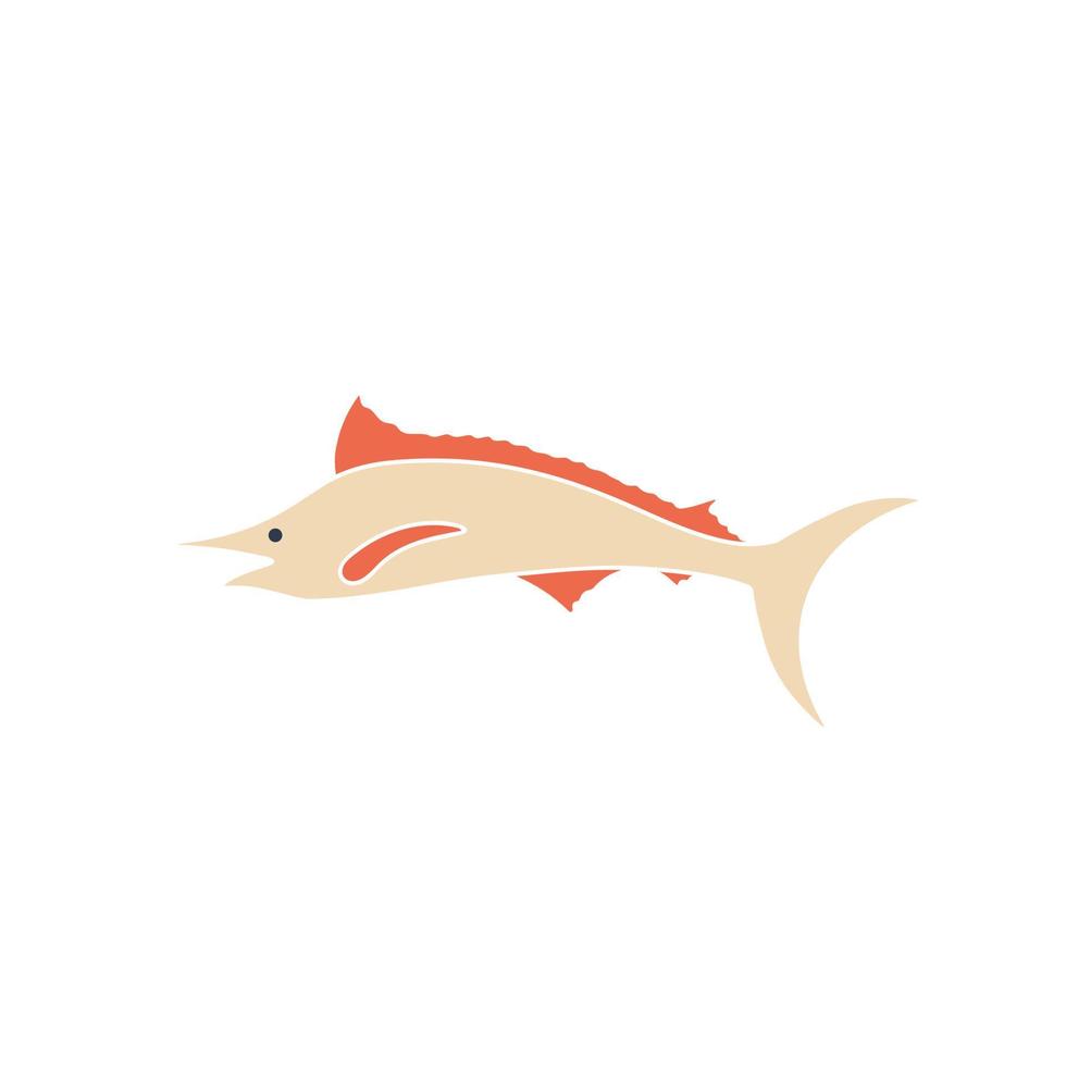 Swordfish color icon doodle style Fish character vector illustration