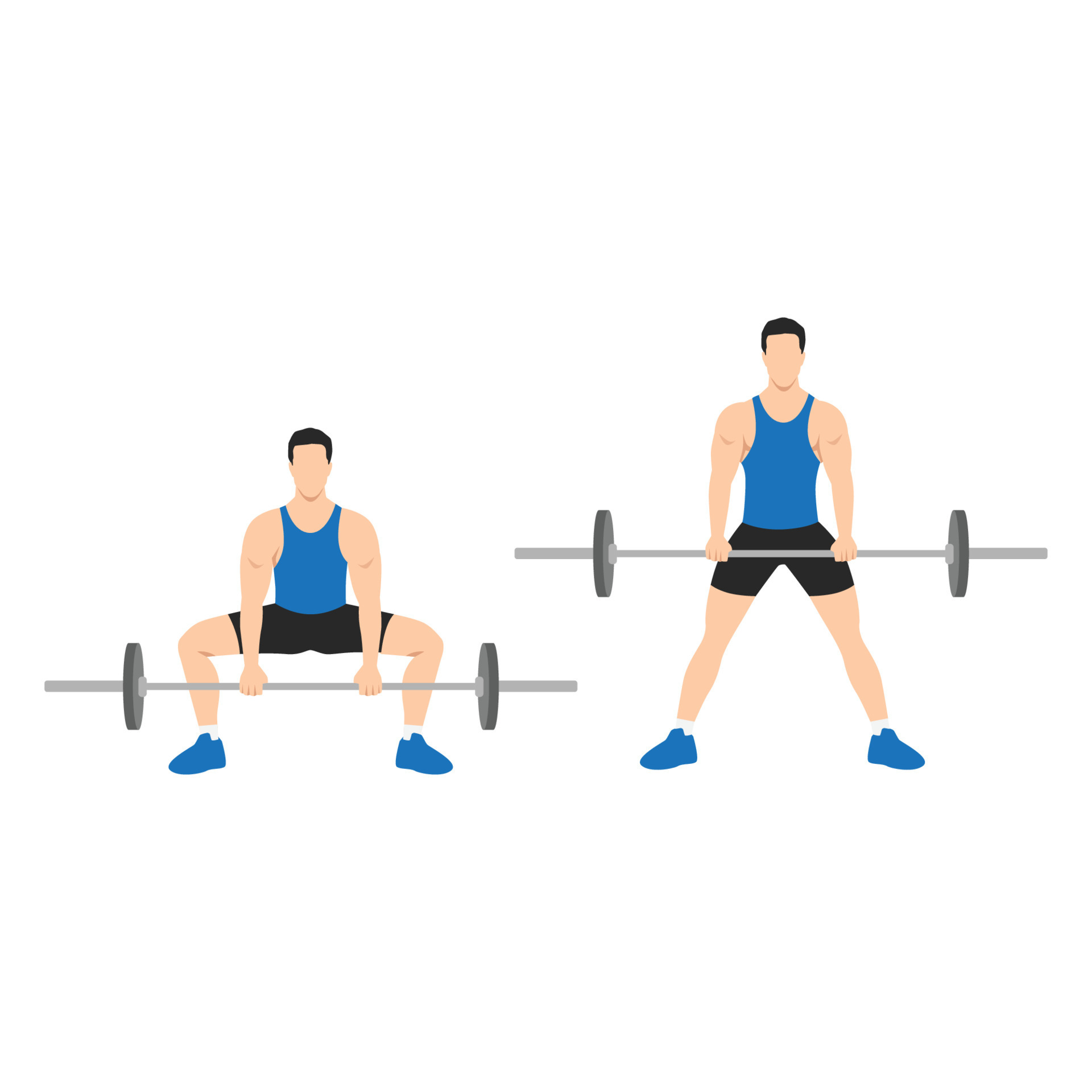 Man doing Sumo Barbell deadlifts exercise. Flat vector illustration  isolated on white background 8259269 Vector Art at Vecteezy