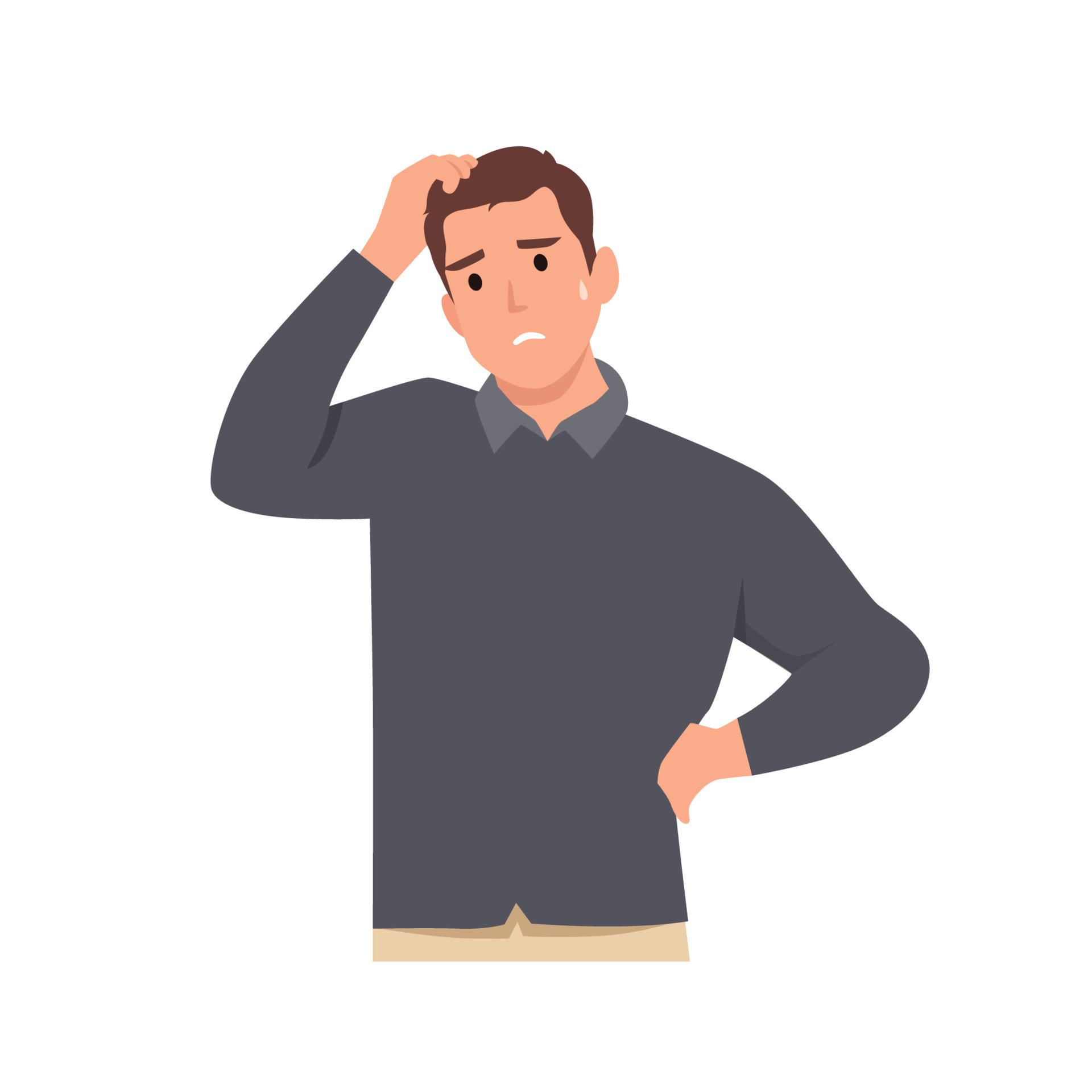 Young man cartoon character Confused in Casual wear scratching his head.  Unhappy man in puzzled expression . Flat vector illustration isolated on  white background 8259271 Vector Art at Vecteezy