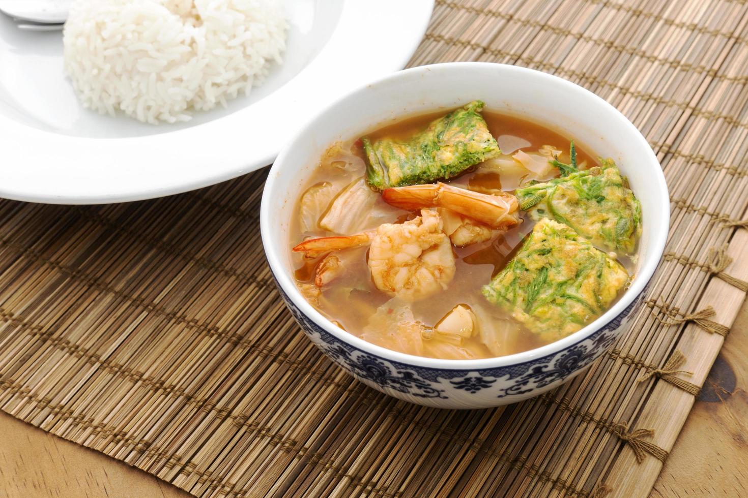 Hot and sour shrimp with vegetables of Thailand photo