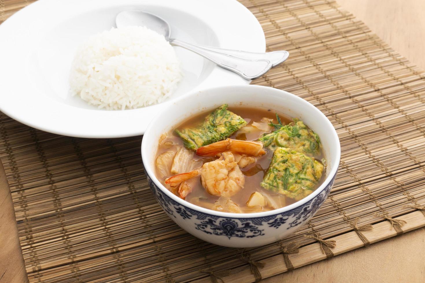 Hot and sour shrimp with vegetables of Thailand photo