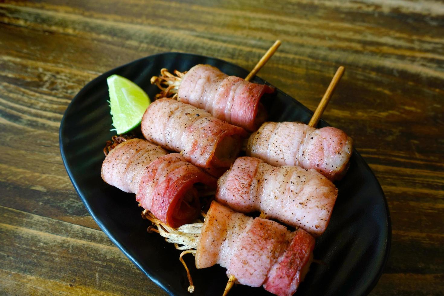 Enoki mushrooms, bacon wrapped grilled photo