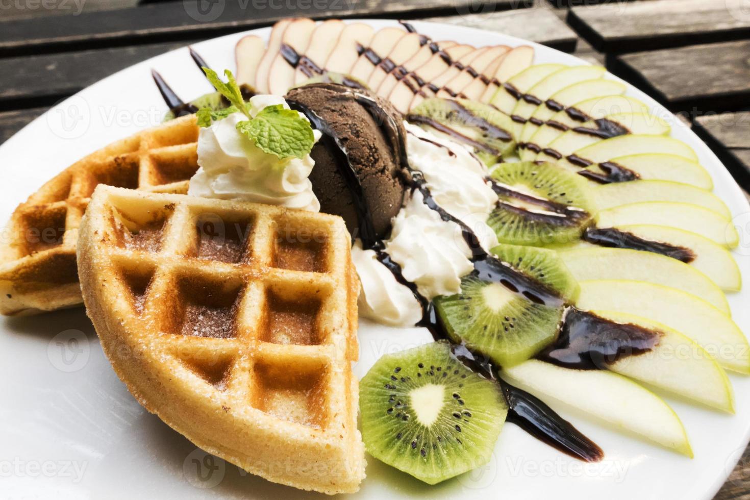 Ice cream waffles with fruit photo