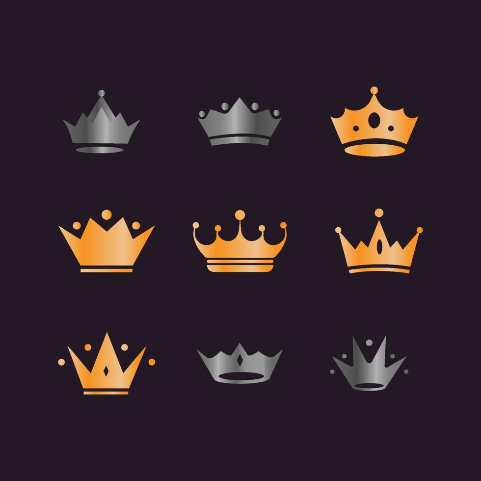 conjunto de logotipo de la corona de plata y oro vector