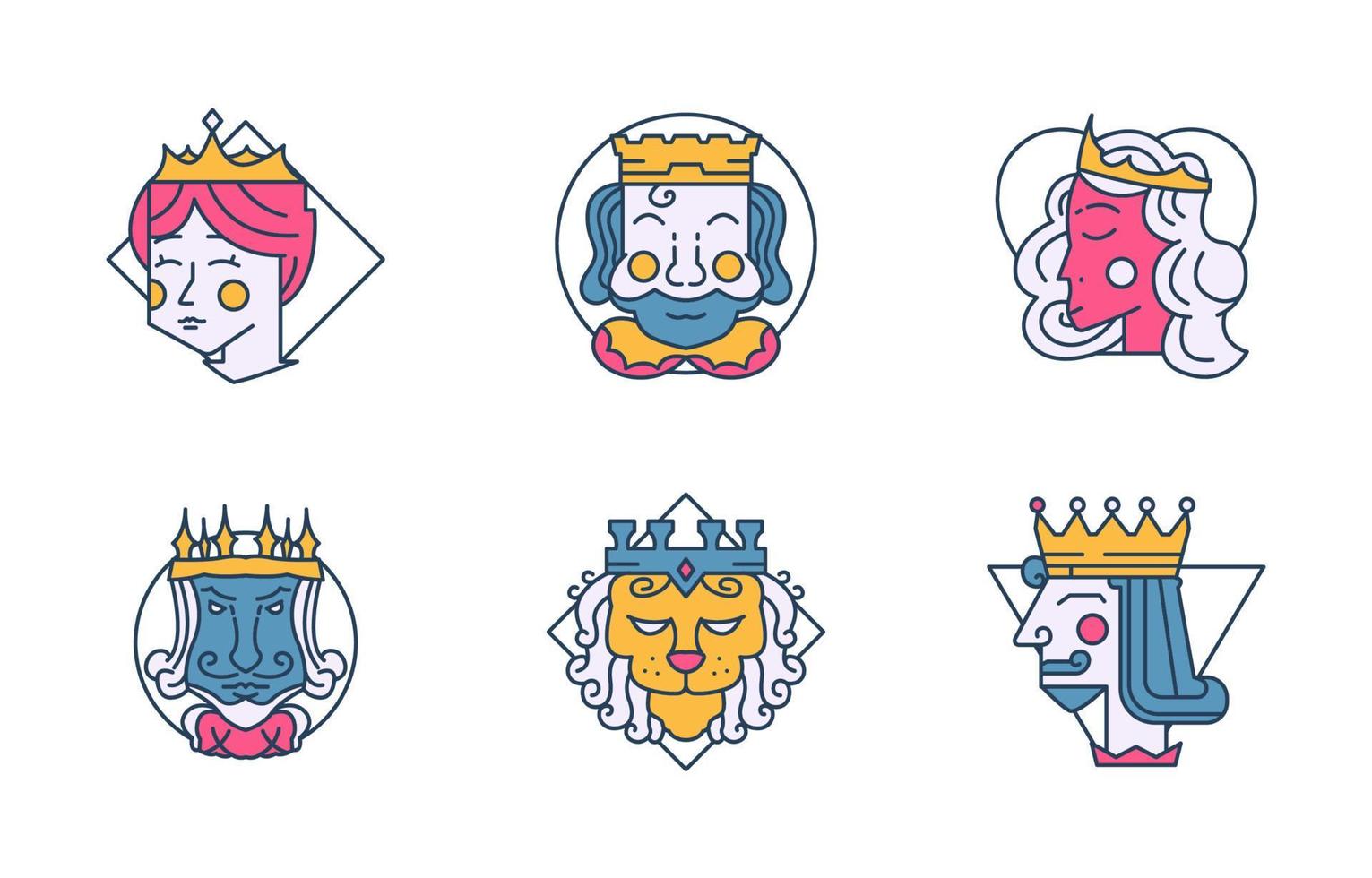 Set of King and Queen Logo Template vector