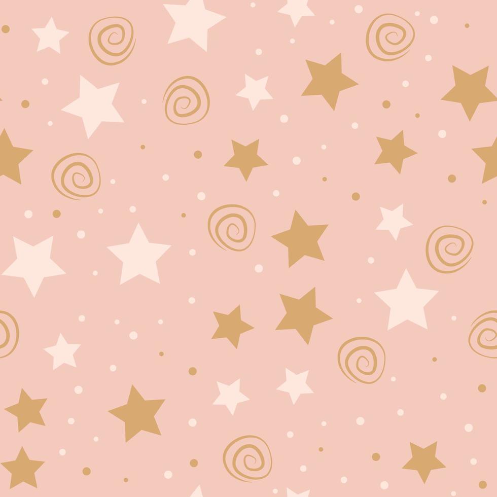 las estrellas mágicas repiten el diseño del patrón. fondo de cielo dibujado a mano. patrón de vacaciones para envolver papel, tela, papel de envolver, estampados y textiles. vector