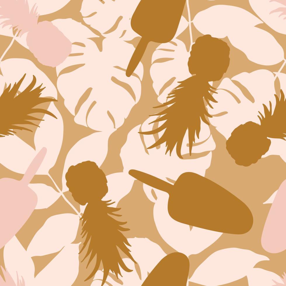 Beautiful tropical pineapples and leaves pattern design. Good for prints, wrapping, textile, and fabric. Hand-drawn background. Botanic Tile. Surface pattern design. vector