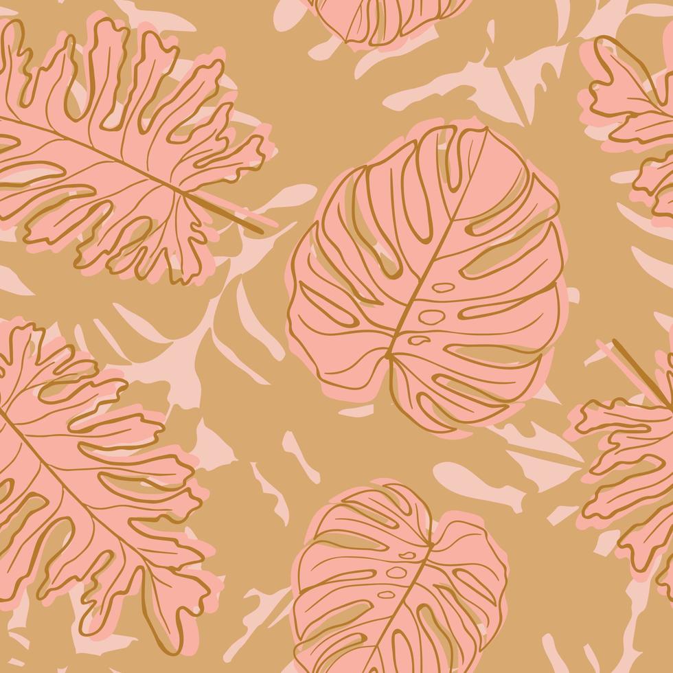 Beautiful tropical branches and leaves pattern design. Good for prints, wrapping, textile, and fabric. Hand-drawn background. Botanic Tile. Surface pattern design. vector