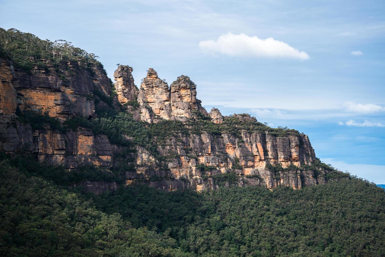 Three sisters rock the spectacular landscape of Blue mountains in New South Wales, Australia. photo