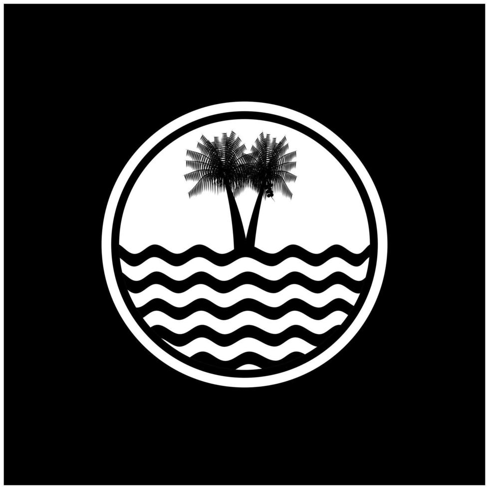 beach logo inspiration, with palm tree design on water water. with a black and white texture. vector