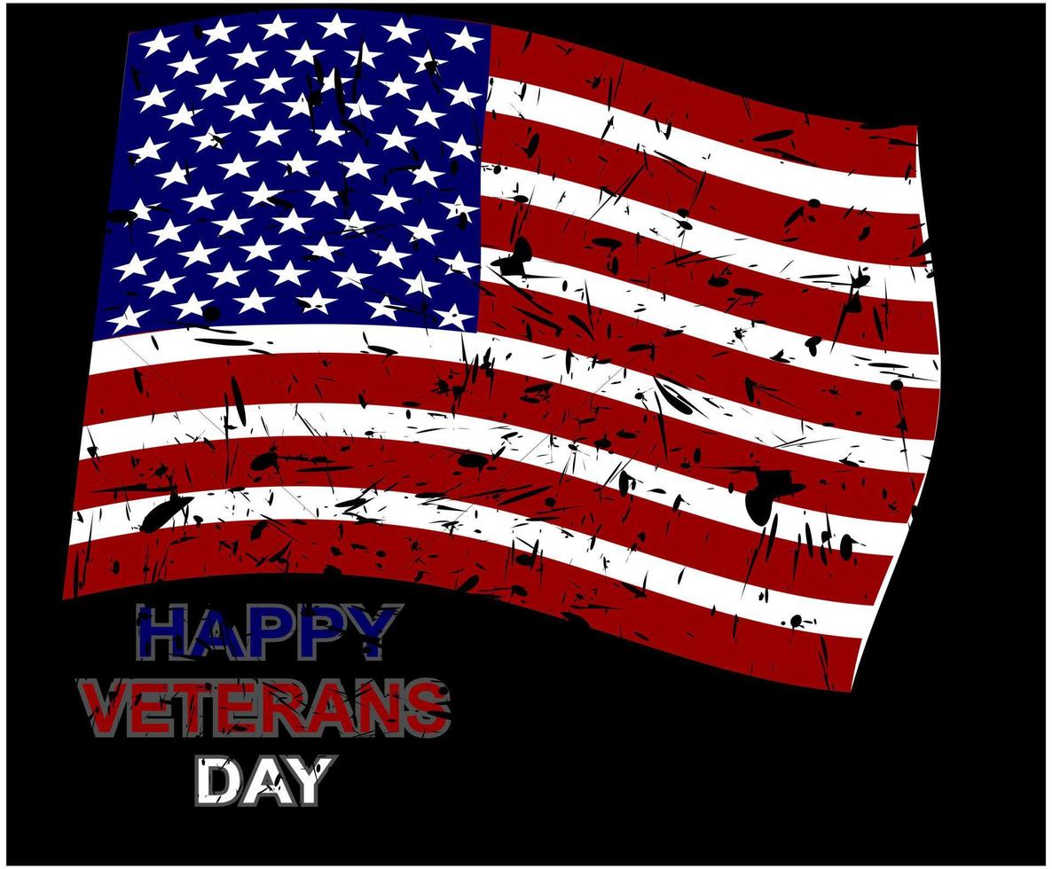 veteran day greeting card vector design with illustration of hand holding an american flag. white background
