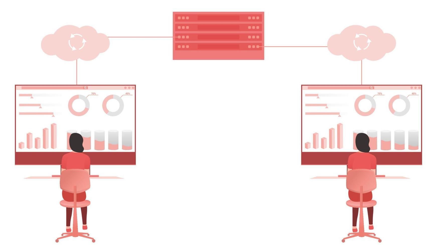 trabajo remoto, computación en la nube, ilustración de vector de carácter de servidor en la nube, vector de carácter empresarial