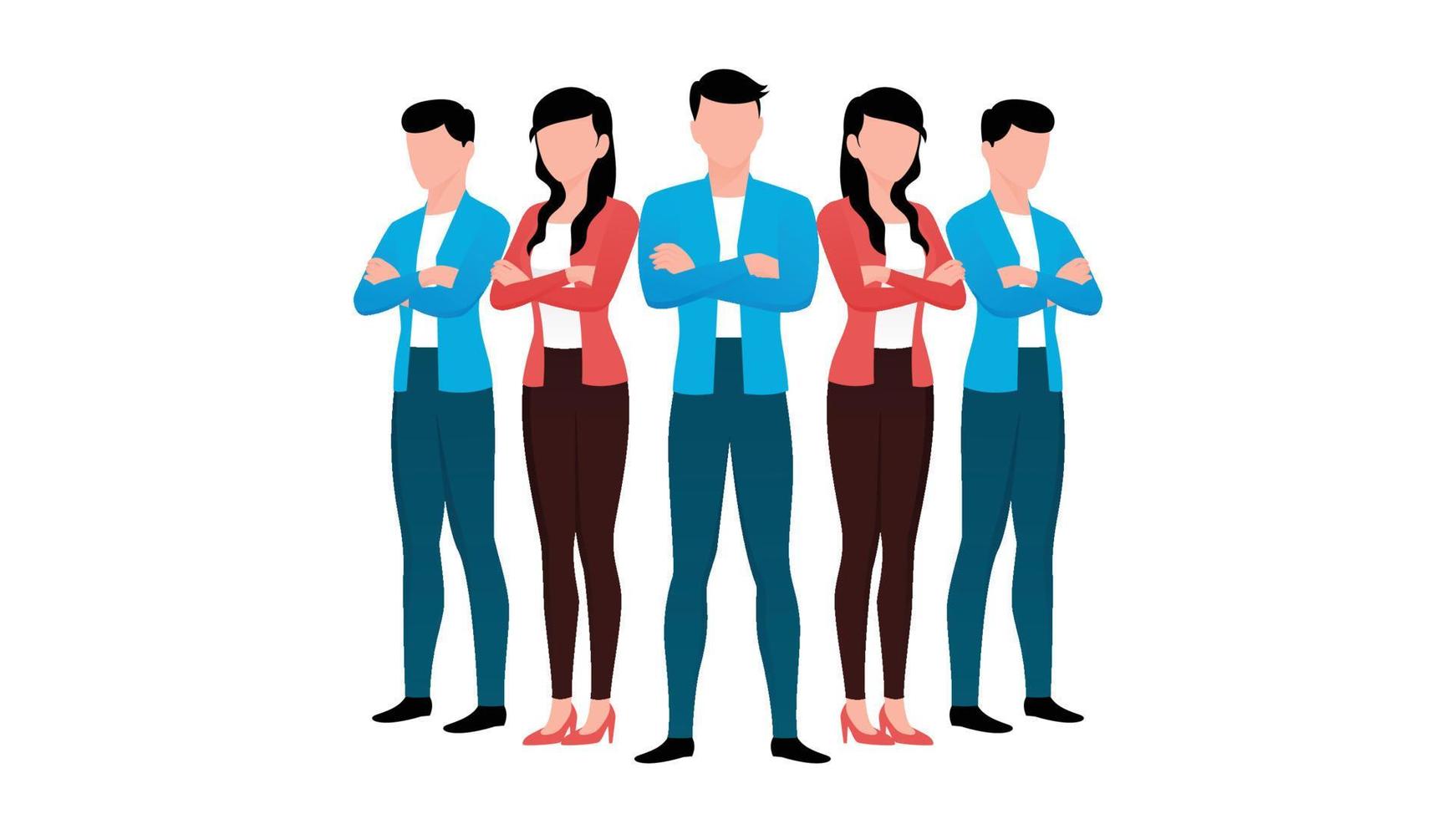 teamwork business character illustration, five character in standing pose created on white background vector