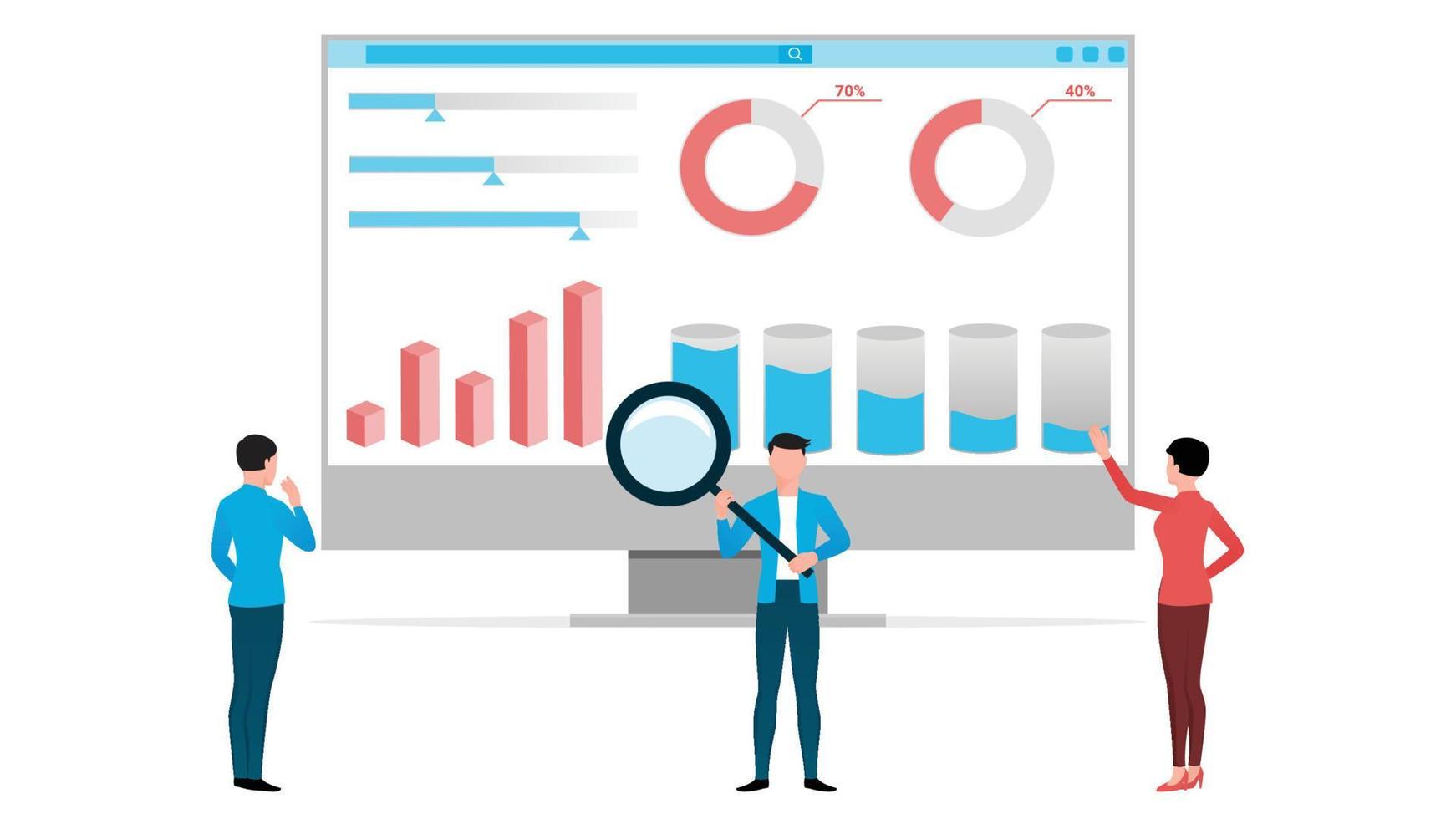 business statistics research flat character vector illustration