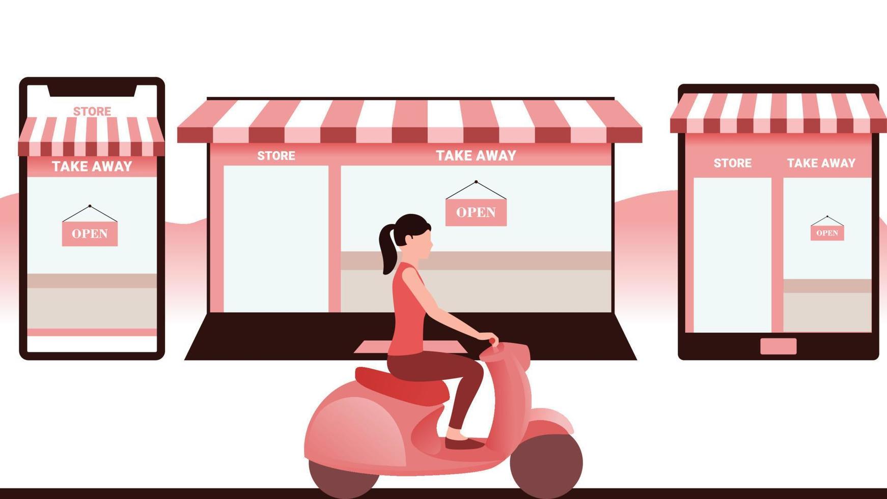 Food delivery and Take away concept flat character vector illustration