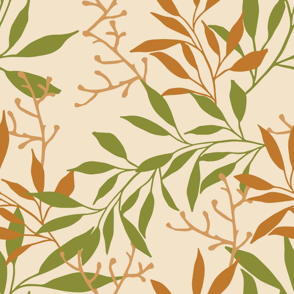 Beautiful leaves seamless pattern design. Vector hand-drawn leaves seamless pattern. Abstract trendy nature background. Pattern for wrapping paper, fabric, textile and prints.