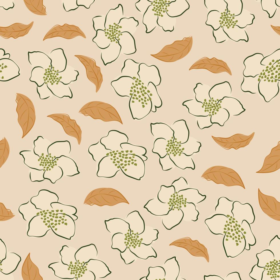 diseño moderno de patrones sin fisuras de flores silvestres. de patrones sin fisuras con flores y hojas de primavera. fondo dibujado a mano. patrón floral para envolver papel o tela. azulejo botánico. vector