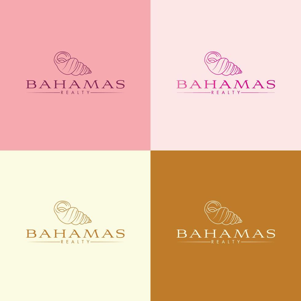 plantilla de logotipo vectorial con concha - icono abstracto de verano y vacaciones y emblema para alquileres de vacaciones, servicios de viaje, spas tropicales y estudio de belleza. diseño de logotipo de resort y spa de bahamas vector