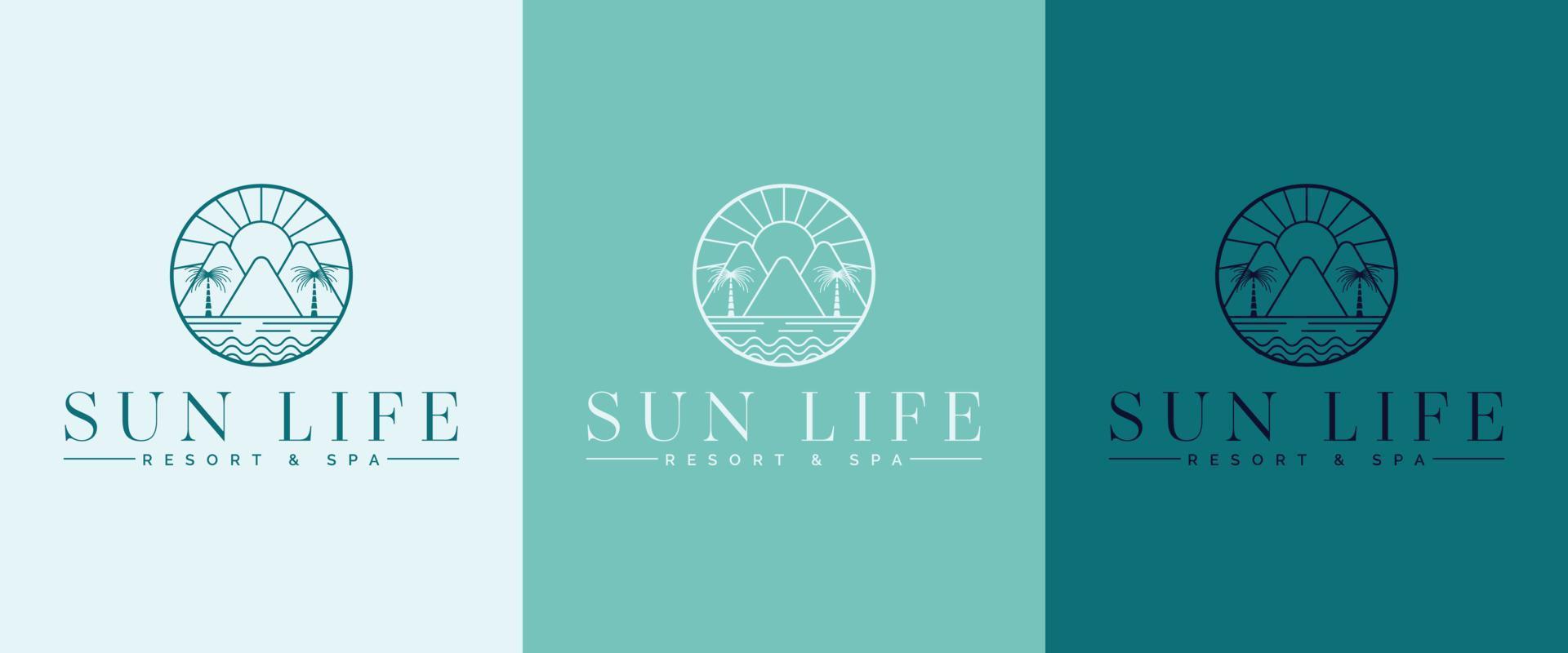 Vector logo template with travel emblem - abstract summer and vacation icon and emblem for vacation rentals, travel services, tropical spas and beauty studio. Sun Life logo design