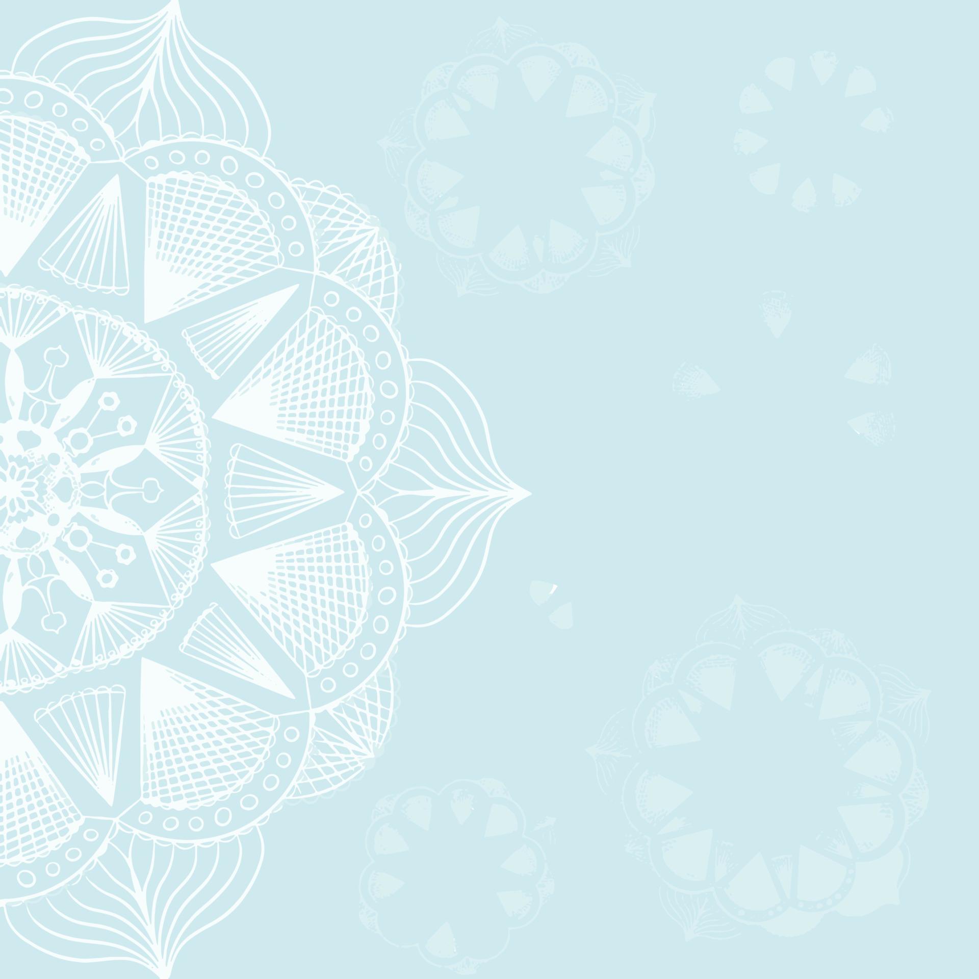 Blue background with lace. White mandala. A pattern for design and