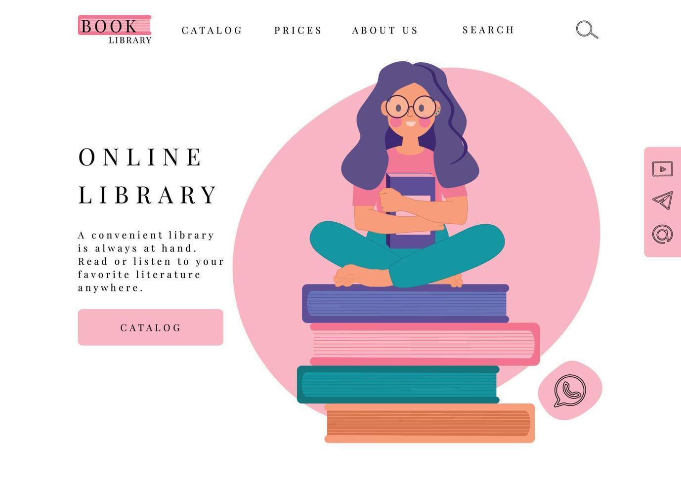 The main screen of the books website. Resource page template. Online bookstore. vector