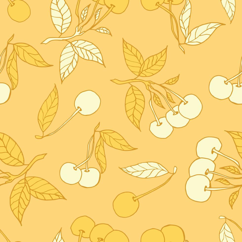 Cherries seamless pattern design. Beautiful tropical berries background. Tropical fruits and leaves seamless pattern background. Good for prints, wrapping paper, textile and fabric. vector