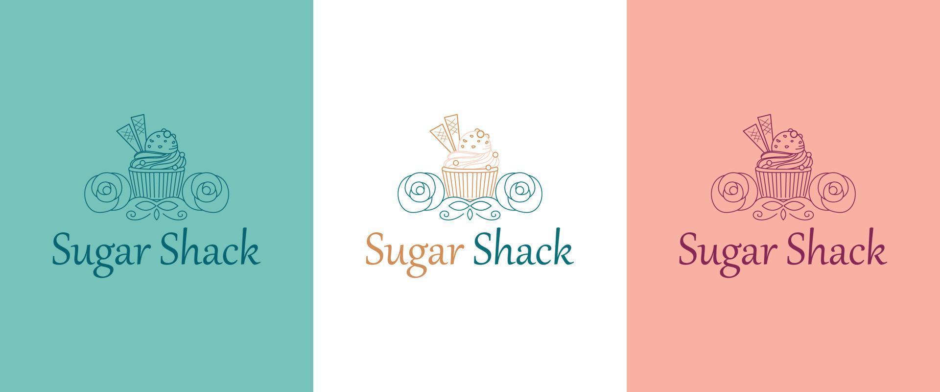 Vector logo design template. Cupcakes bakery icon. Sugar Shak cupcake logo design.