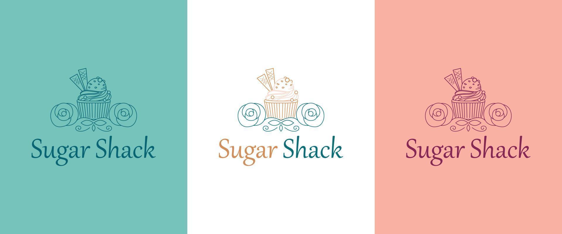 plantilla de diseño de logotipo vectorial. icono de panadería de cupcakes. diseño del logotipo de la magdalena de batido de azúcar. vector