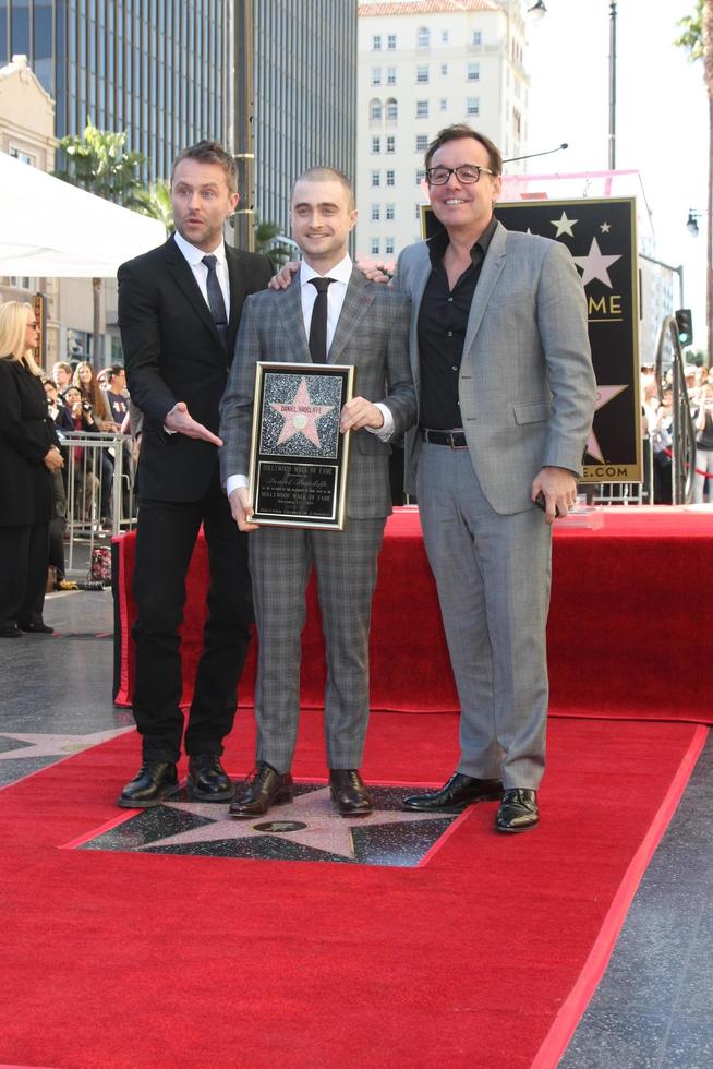 LOS ANGELES, NOV 12 - Chris Hardwick, Daniel Radcliffe, Chris Columbus at the Daniel Radcliffe Hollywood Walk of Fame Ceremony at the Hollywood Walk of Fame on November 12, 2015 in Los Angeles, CA photo