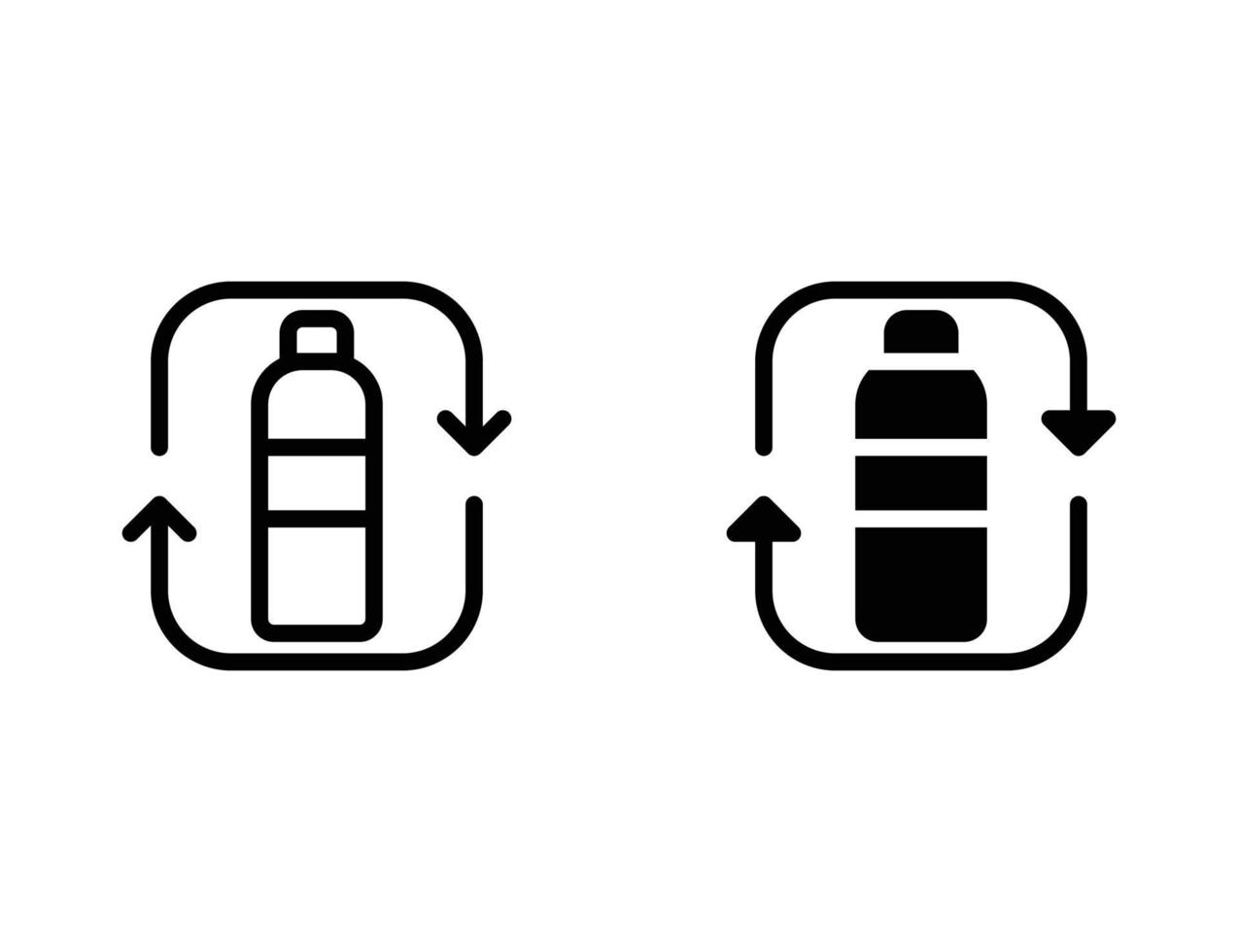 icono de reciclaje de botellas. icono de contorno e icono sólido vector