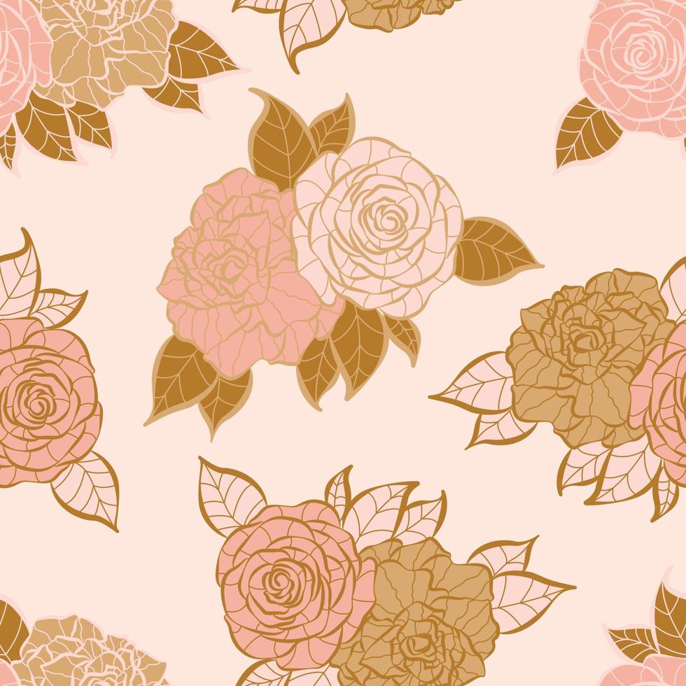 Modern tropical rose flowers seamless pattern design. Seamless pattern with spring flowers and leaves. Hand drawn background. floral pattern for wallpaper or fabric. Botanic Tile. vector