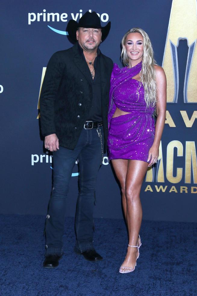 LAS VEGAS - MAR 7  Jason Aldean, Brittany Kerr at the 2022 Academy of Country Music Awards Arrivals at Allegient Stadium on March 7, 2022 in Las Vegas, NV photo