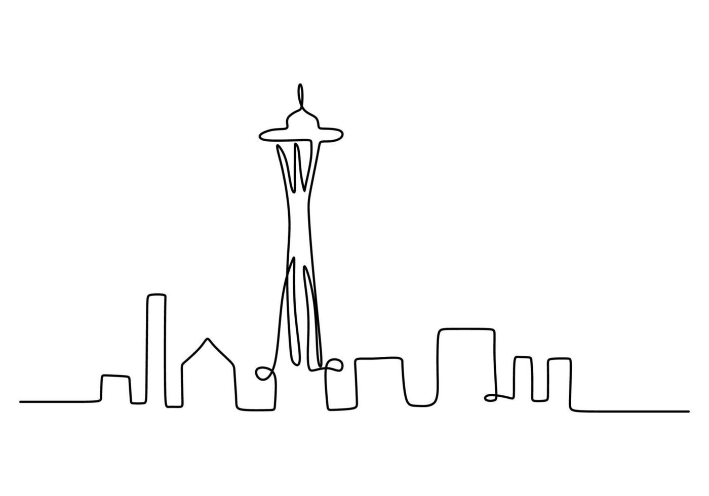 One continuous single line of famous building like space needle vector