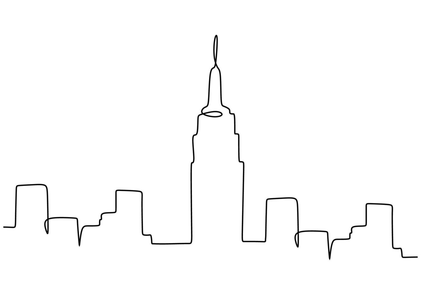One continuous single line of famous building like empire state vector