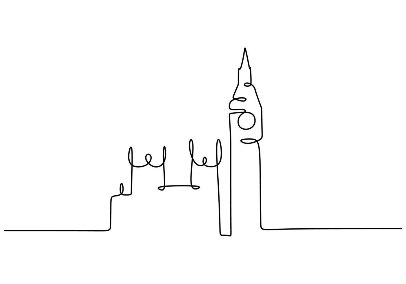 One continuous single line of famous building like Elizabeth tower vector