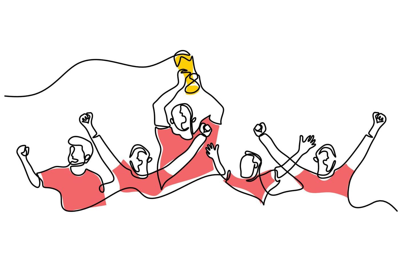 One continuous single line of football team lifting cup vector