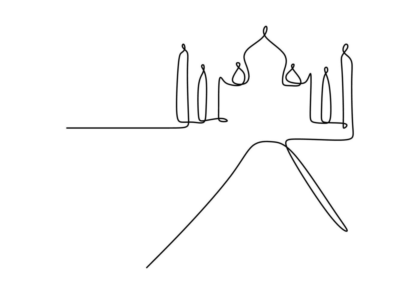 One continuous single line of big mosque like taj mahal vector