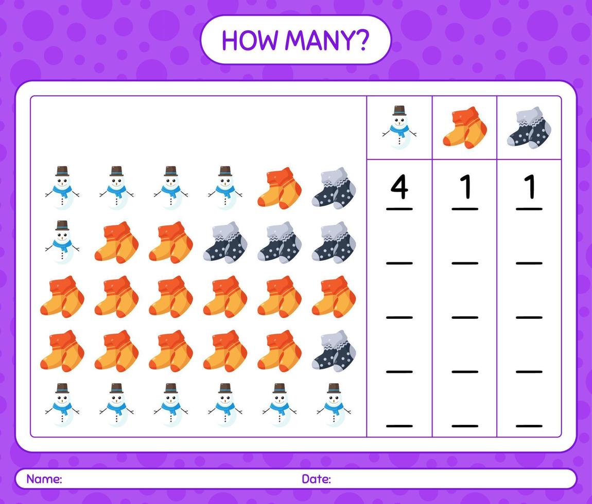 How many counting game with christmas icon. worksheet for preschool kids, kids activity sheet vector