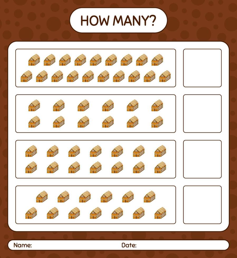 How many counting game with gingerbread cookie. worksheet for preschool kids, kids activity sheet vector