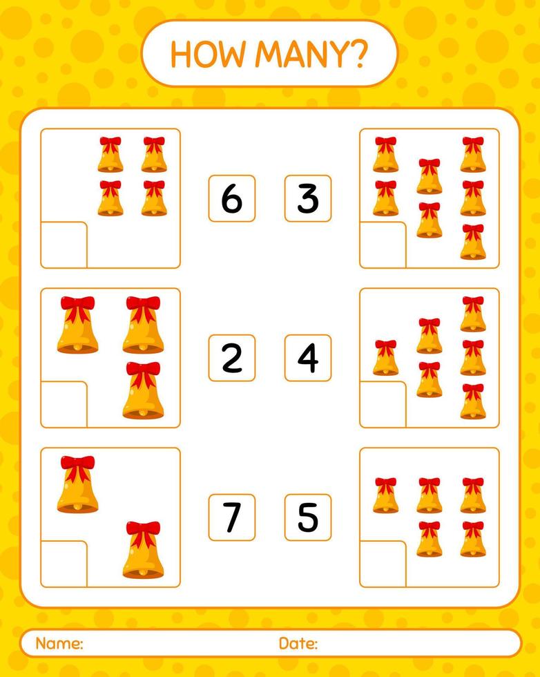 How many counting game with bell. worksheet for preschool kids, kids activity sheet vector