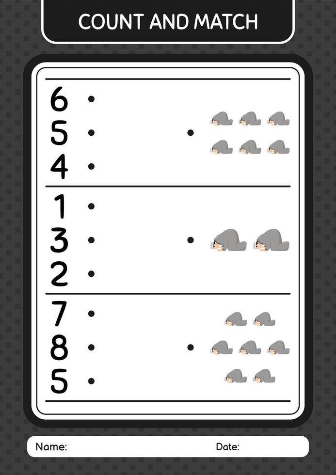 Count and match game with praying. worksheet for preschool kids, kids activity sheet vector