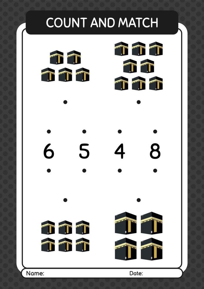 Count and match game with kaaba. worksheet for preschool kids, kids activity sheet vector