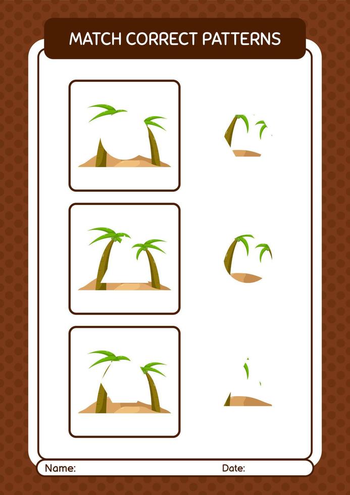 Match pattern game with oasis. worksheet for preschool kids, kids activity sheet vector