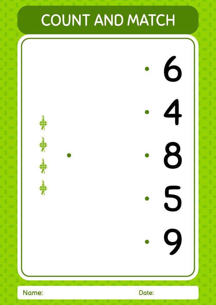 Count and match game with ketupat. worksheet for preschool kids, kids activity sheet vector