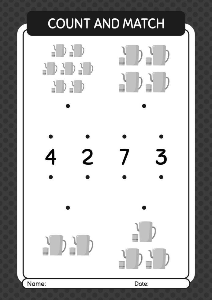 Count and match game with arabic teapot. worksheet for preschool kids, kids activity sheet vector